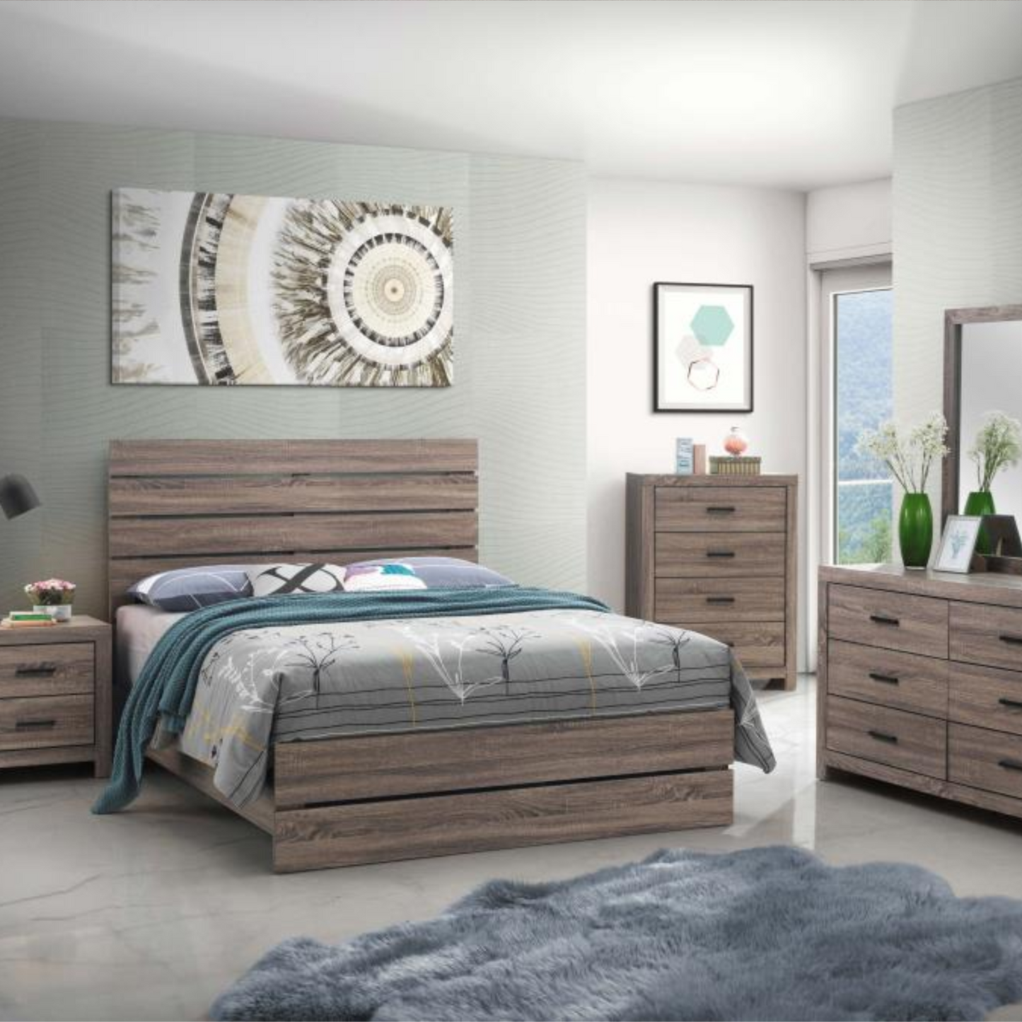 Brantford Wood Panel Bed Barrel and Mattress Set